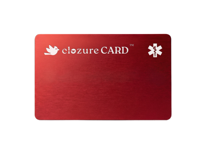 Red Clozure card with 'clozure CARD' branding in white text