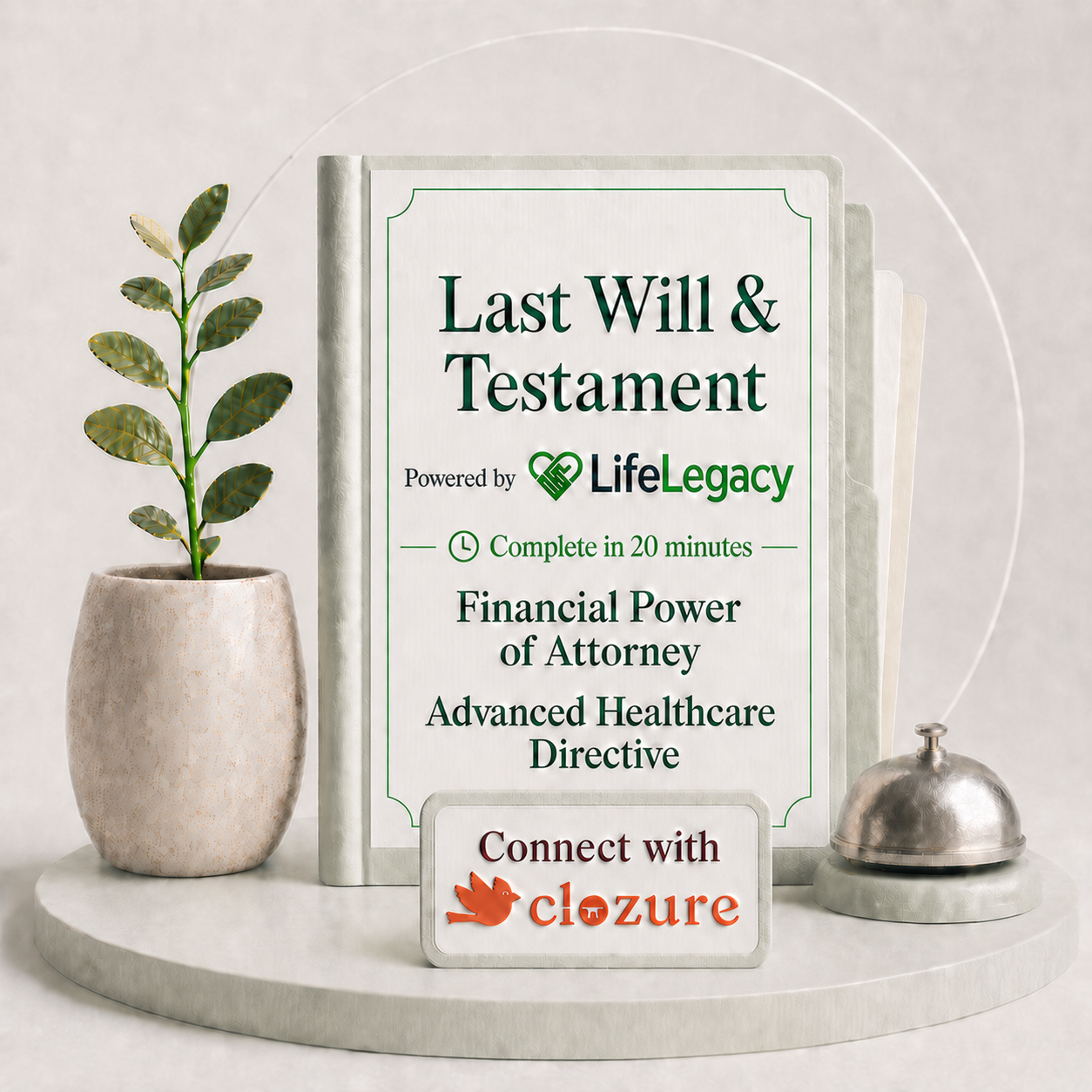 Last Will & Testament document with LifeLegacy branding on a white surface with decorative items.