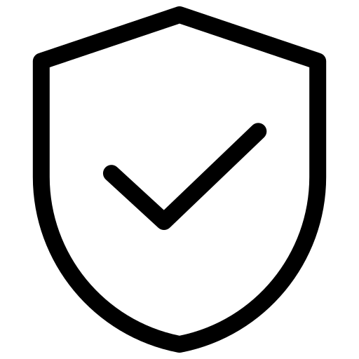 Black shield icon with a check mark on a transparent background