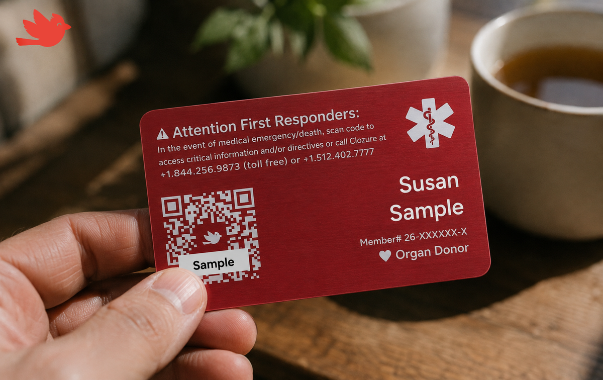The Clozure Card held in a hand